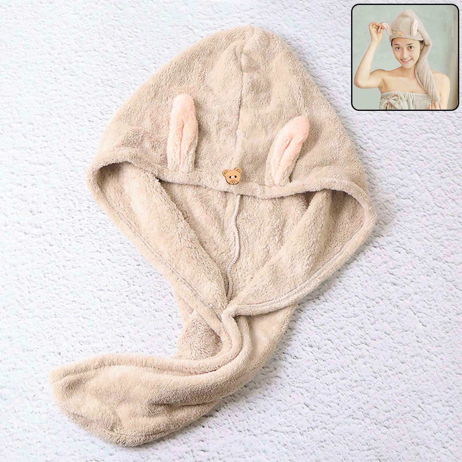 Cute Animal Ear Hooded Hair Drying Towel Wrap (1 Pc) Cute Animal Ear Hooded Hair Drying Towel Wrap (1 Pc)